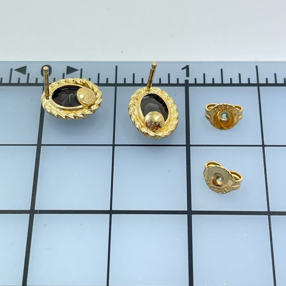 Vintage Burt Cassell Smoky Quartz 12K Gold Filled Oval Stud Earrings - Picture 5 of 5